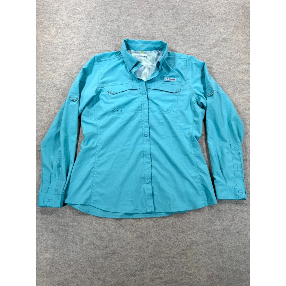 Columbia PFG Bahama II Long Sleeve Fishing Shirt Womens Medium Blue Omni Shade